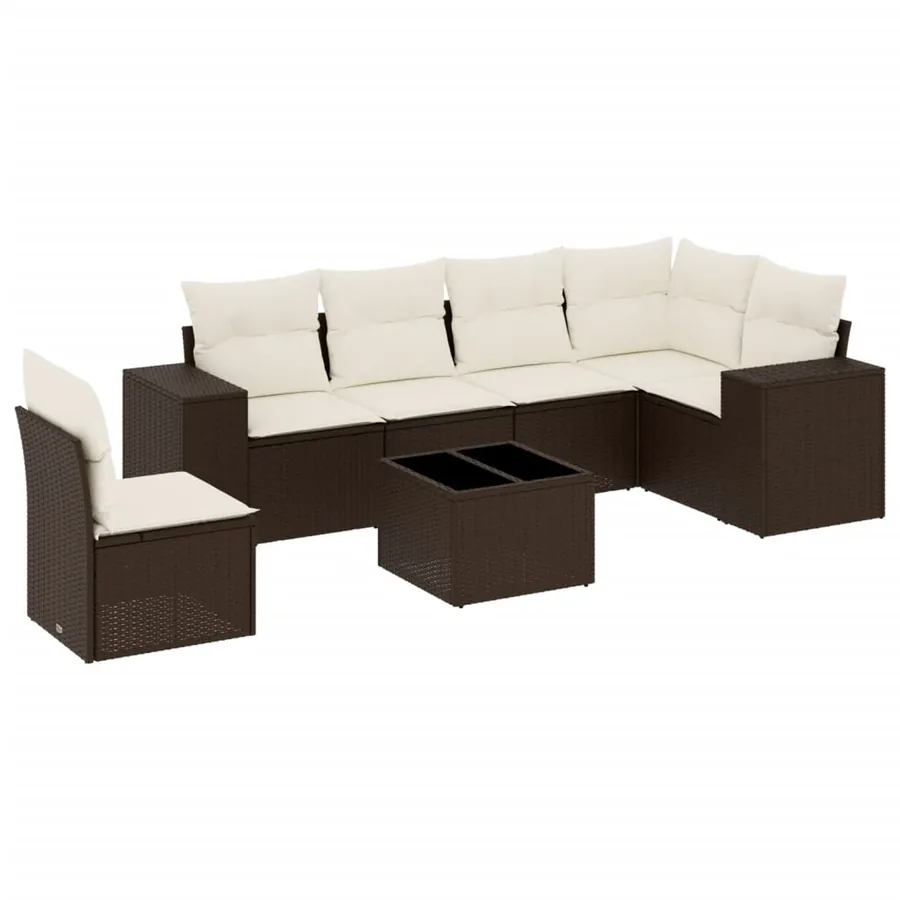 Salon de jardin avec coussins 7 pcs marron résine tressée - 2