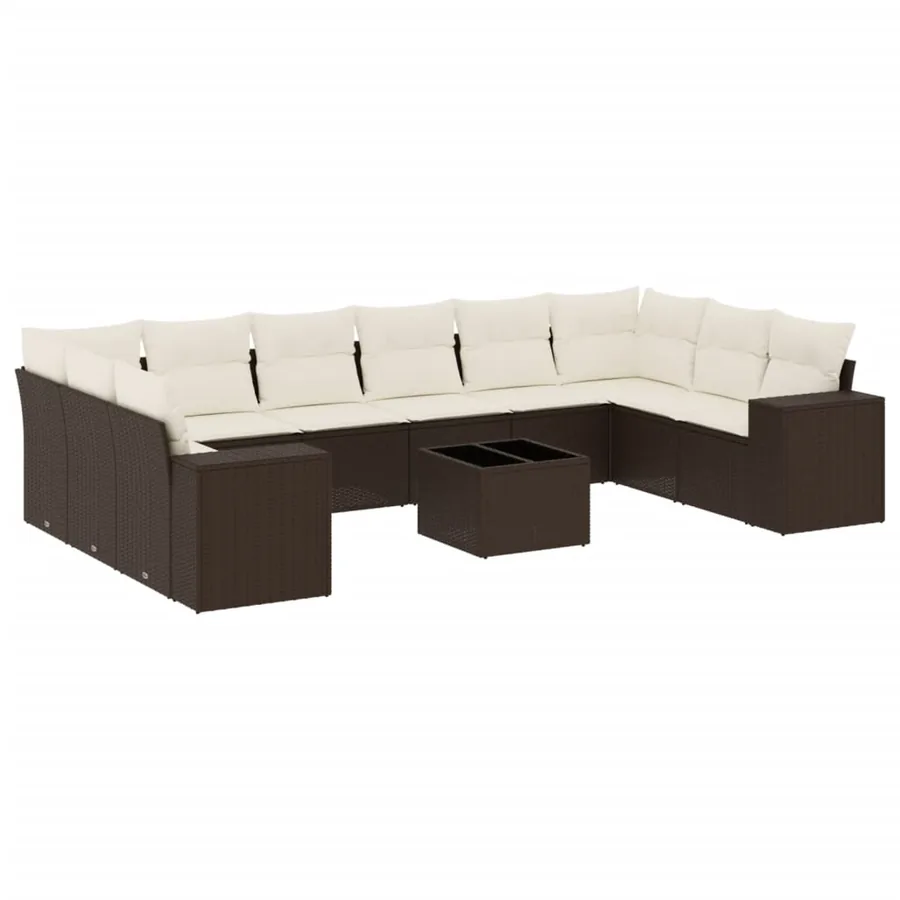Salon de jardin et coussins 11 pcs marron résine tressée - 2