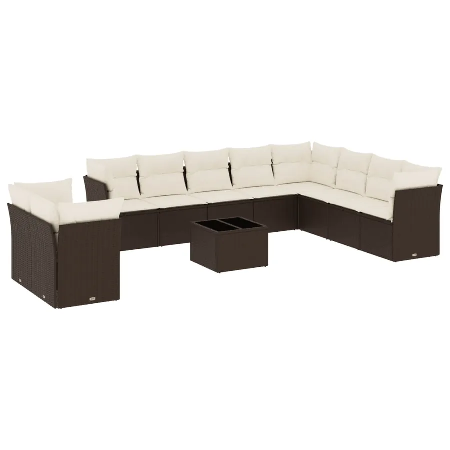 Salon de jardin et coussins 11 pcs marron résine tressée - 2