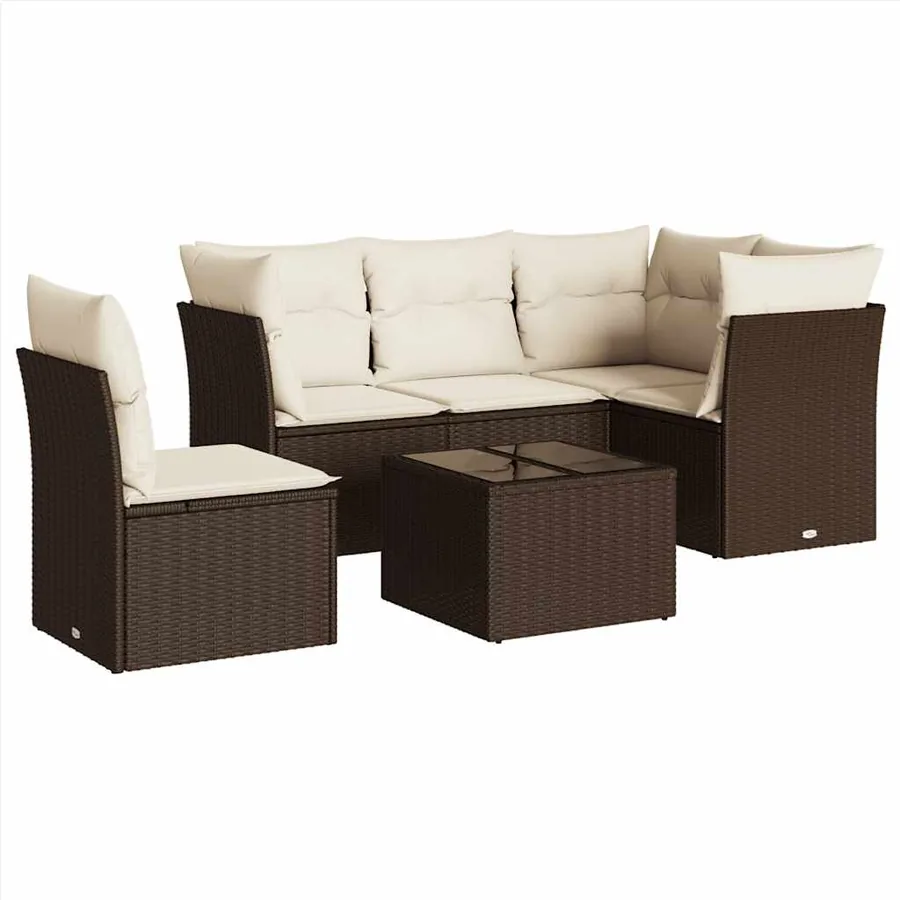 Salon de jardin avec coussins 6 pcs marron résine tressée - 2