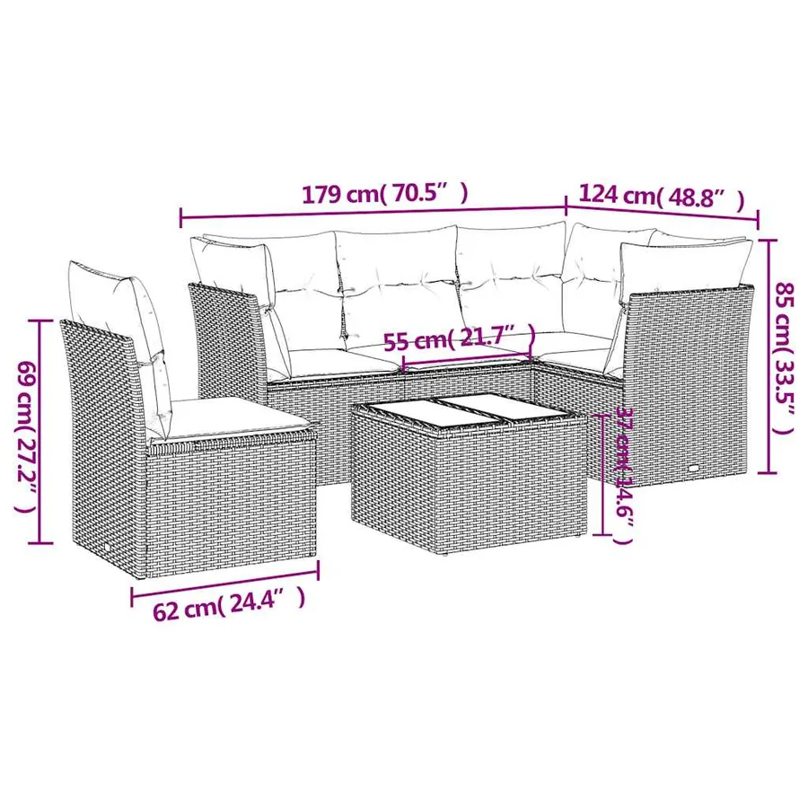 Salon de jardin avec coussins 6 pcs marron résine tressée - 3
