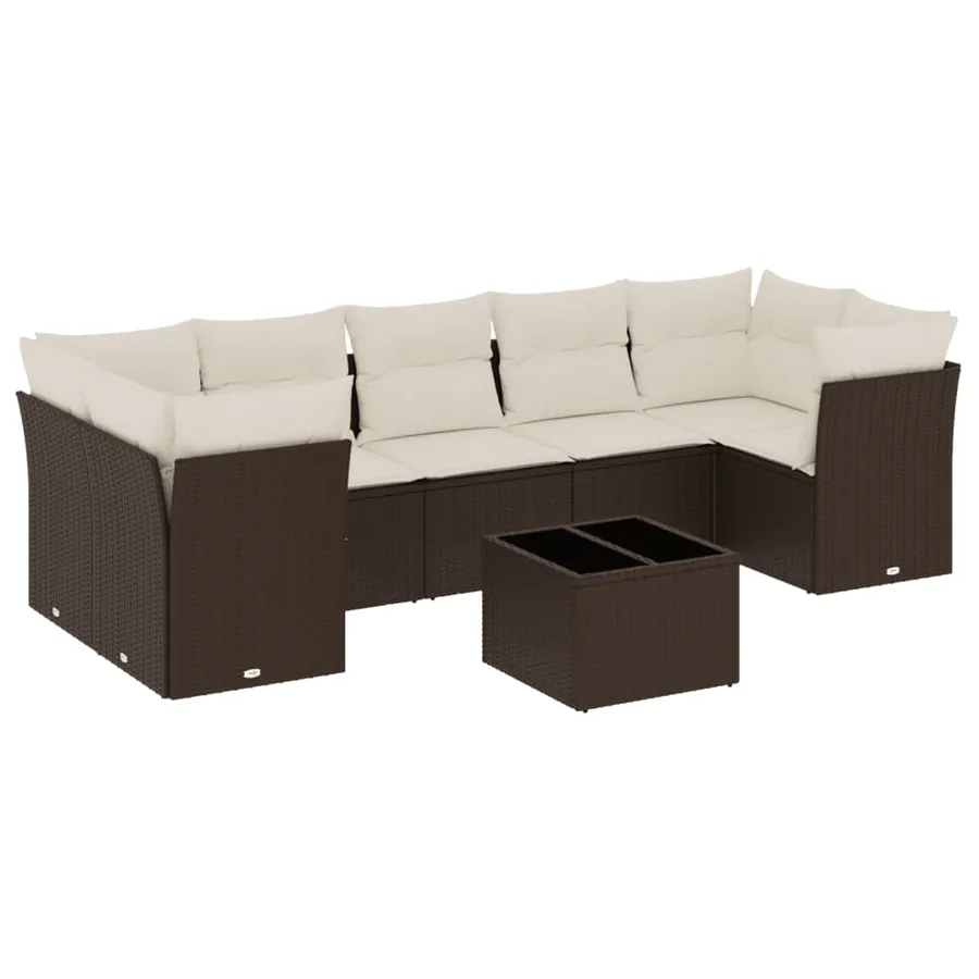 Salon de jardin 8 pcs avec coussins marron résine tressée - 2