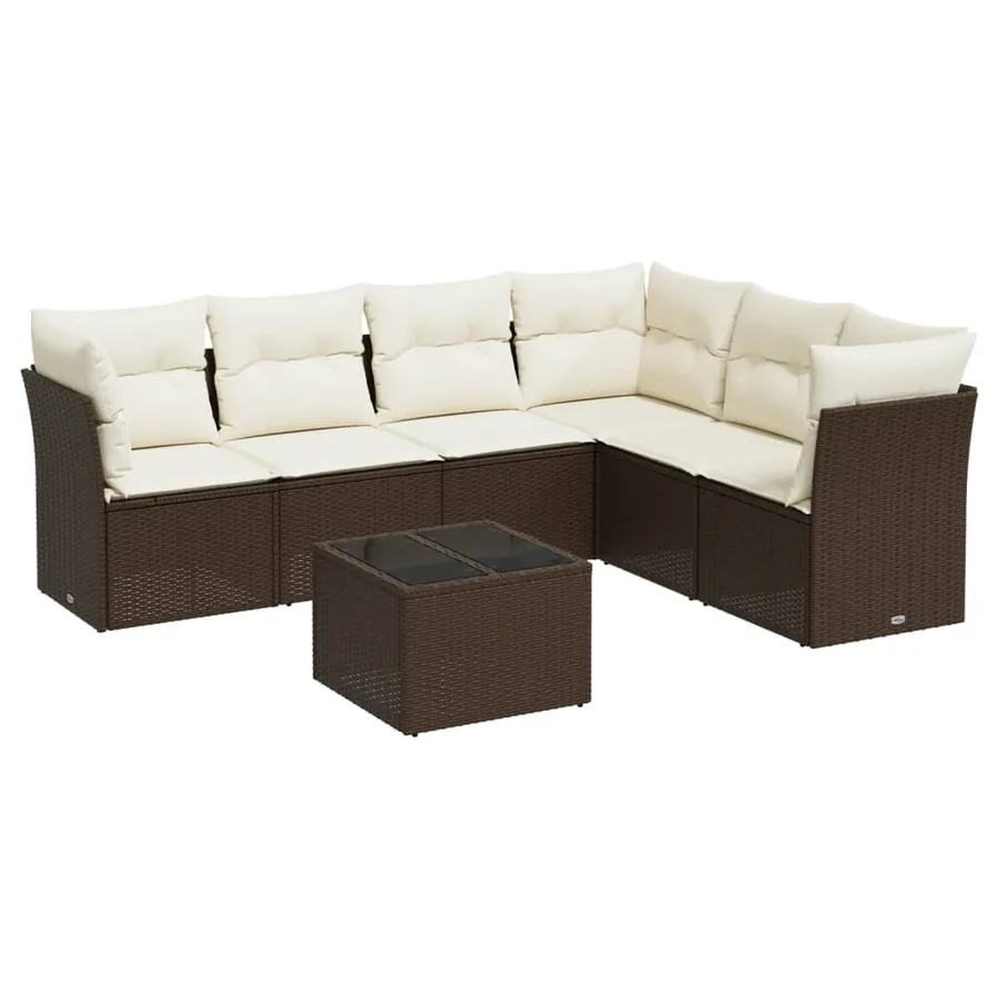 Salon de jardin avec coussins 7 pcs marron résine tressée - 2