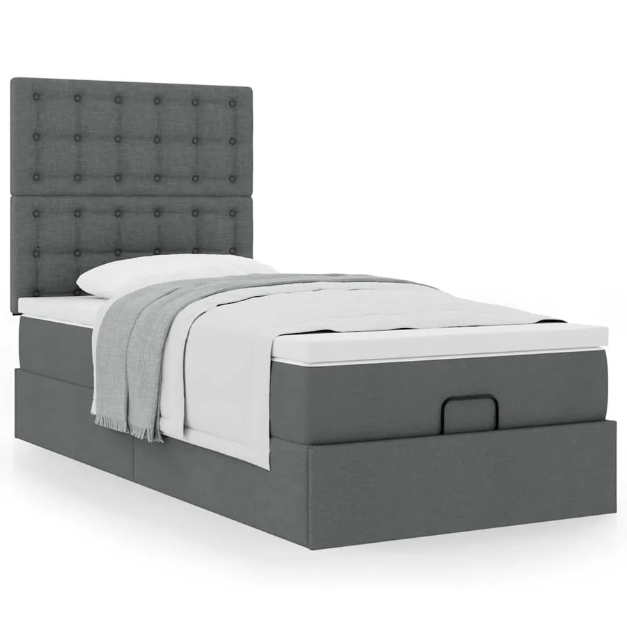 Cadre de lit ottoman avec matelas gris foncé 90x190 cm tissu - 4