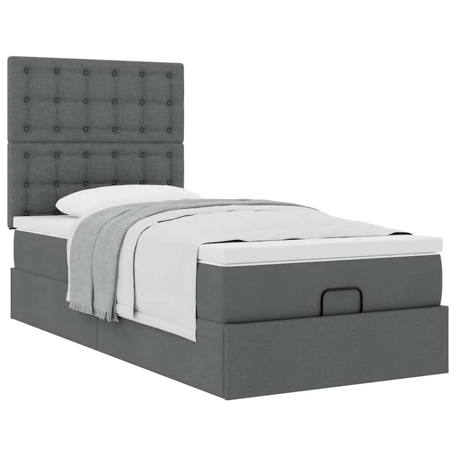 Cadre de lit ottoman avec matelas gris foncé 90x190 cm tissu - 5