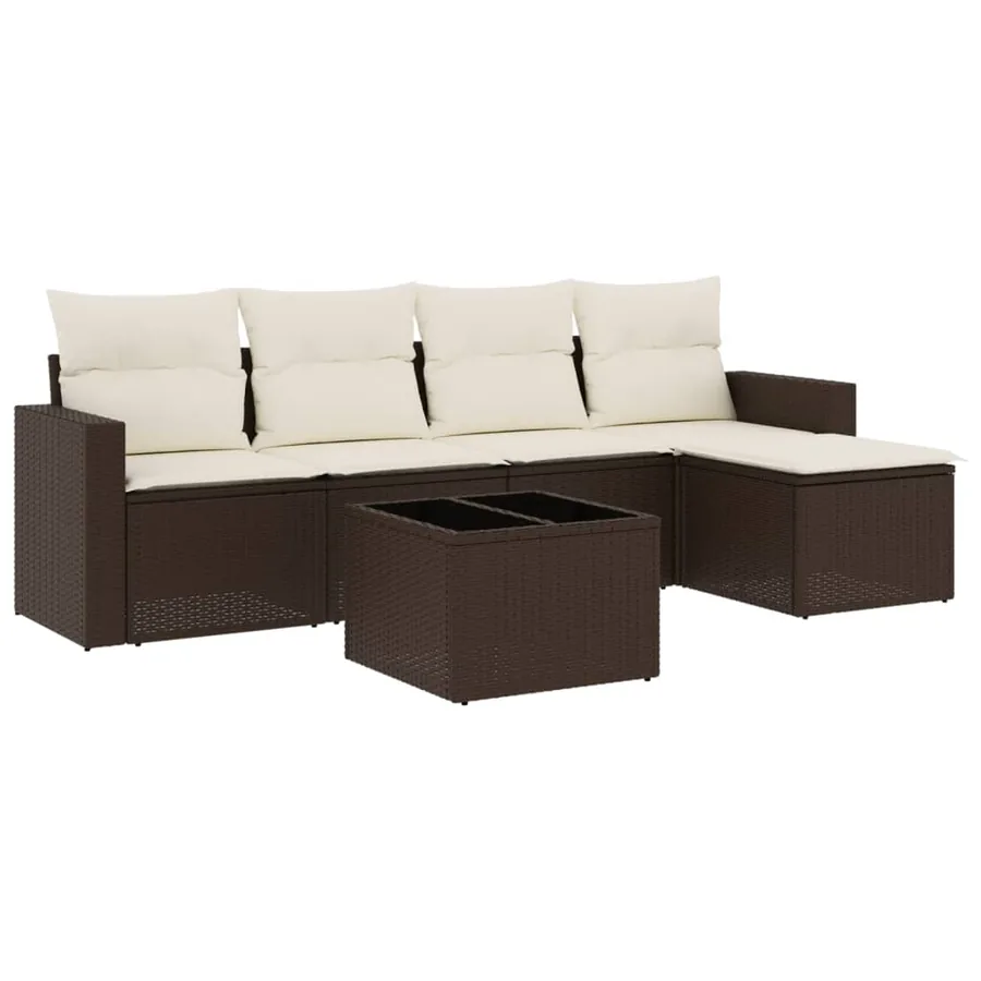 Salon de jardin avec coussins 6 pcs marron résine tressée - 2