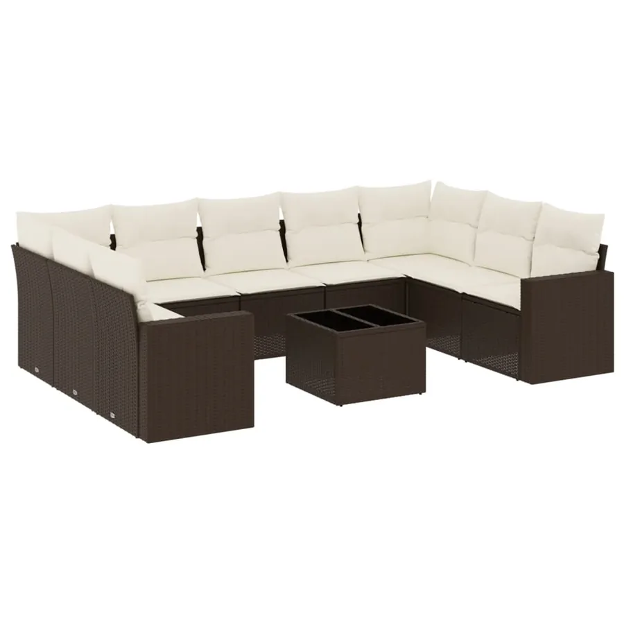Salon de jardin 10 pcs avec coussins marron résine tressée - 2