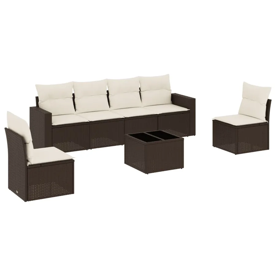 Salon de jardin avec coussins 7 pcs marron résine tressée - 2