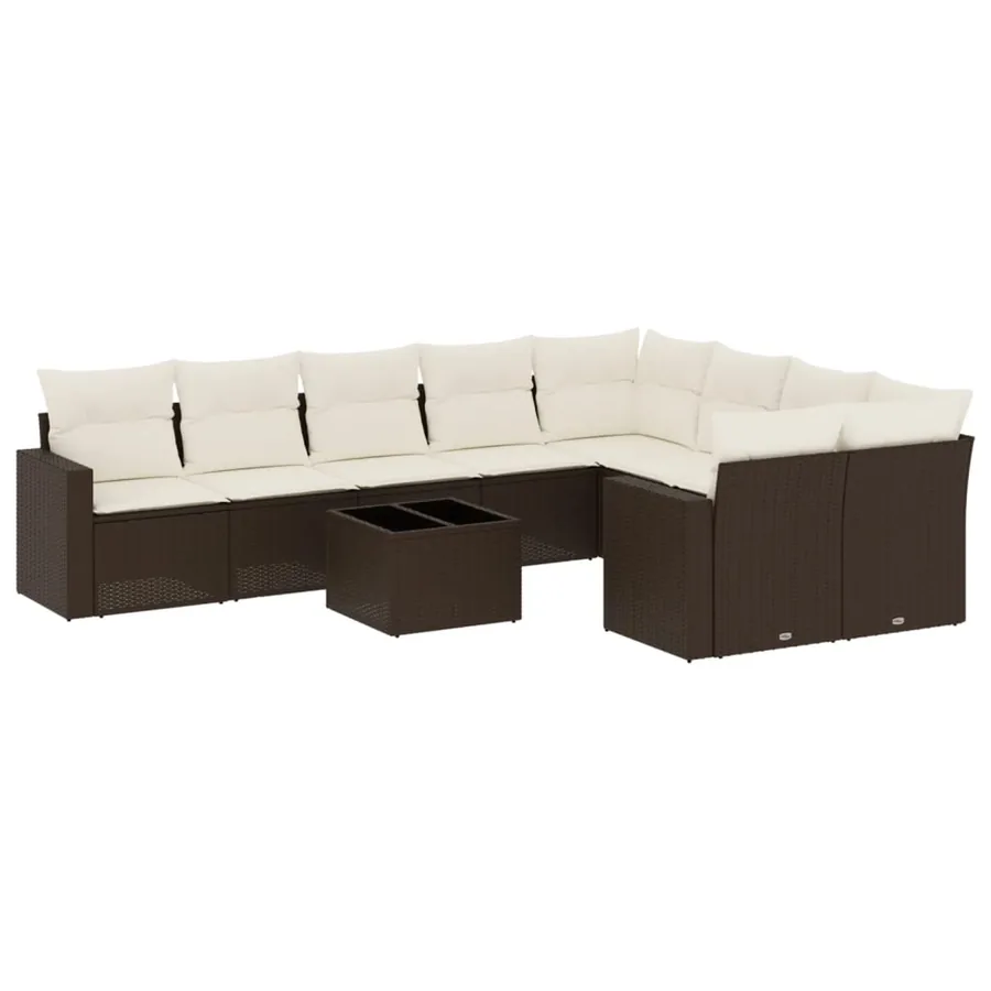 Salon de jardin 10 pcs avec coussins marron résine tressée - 2