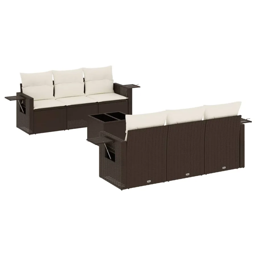 Salon de jardin avec coussins 7 pcs marron résine tressée - 2