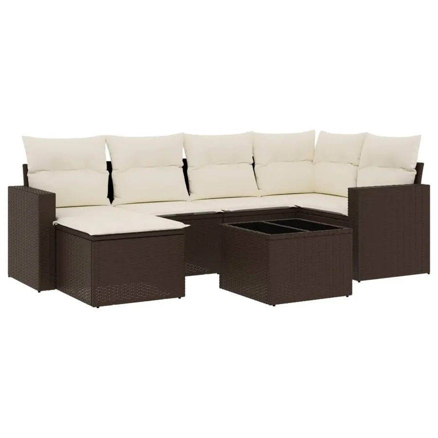 Salon de jardin avec coussins 7 pcs marron résine tressée - 2