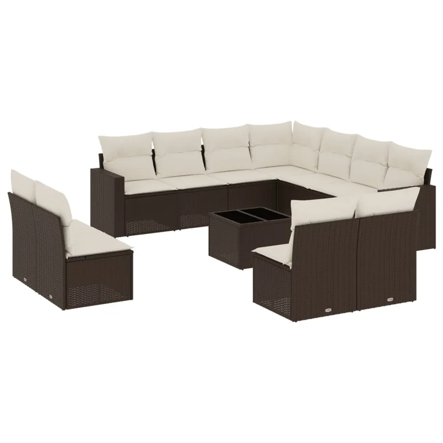 Salon de jardin avec coussins 12 pcs marron résine tressée - 2