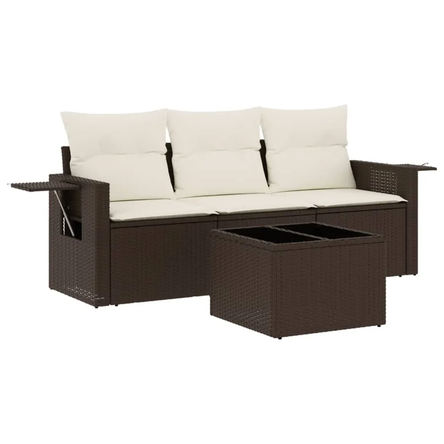 Salon de jardin 4 pcs avec coussins marron résine tressée - 2