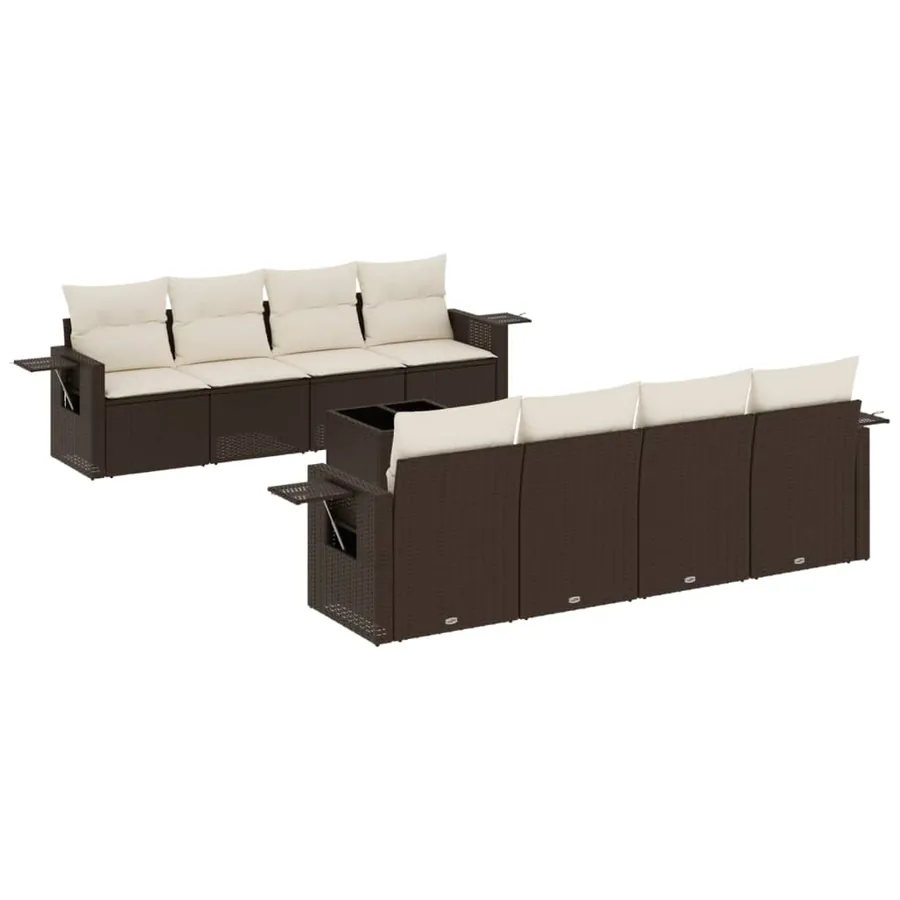 Salon de jardin avec coussins 9 pcs marron résine tressée - 2