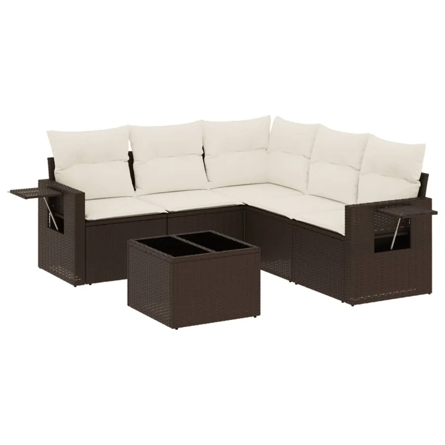 Salon de jardin avec coussins 6 pcs marron résine tressée - 2