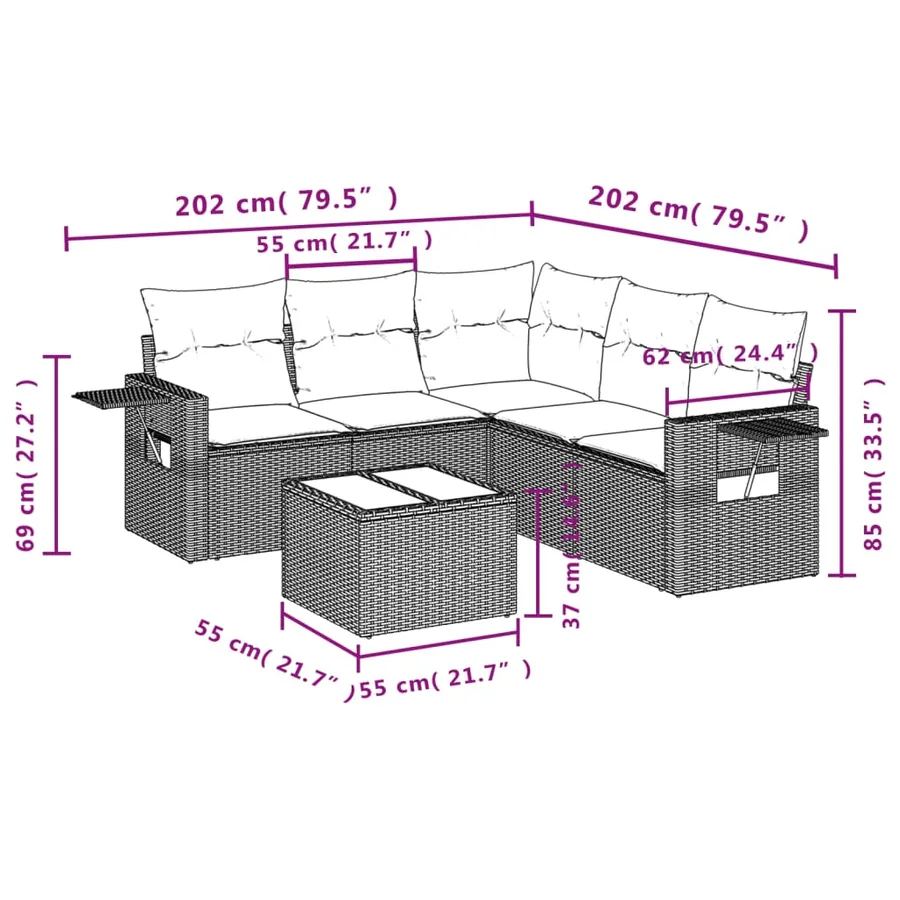 Salon de jardin avec coussins 6 pcs marron résine tressée - 3