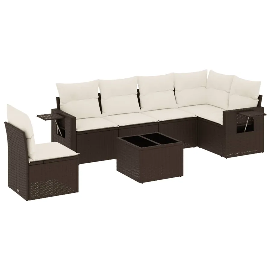 Salon de jardin avec coussins 7 pcs marron résine tressée - 2