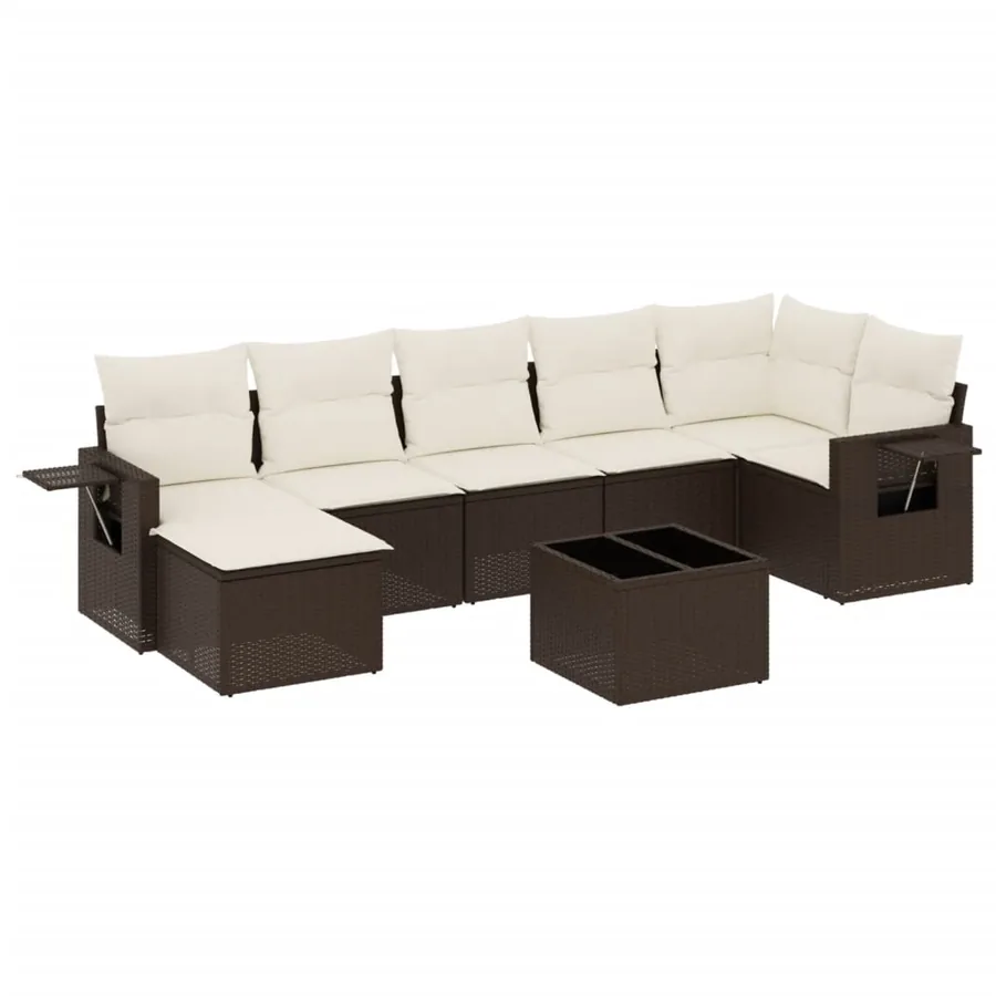 Salon de jardin 8 pcs avec coussins marron résine tressée - 2