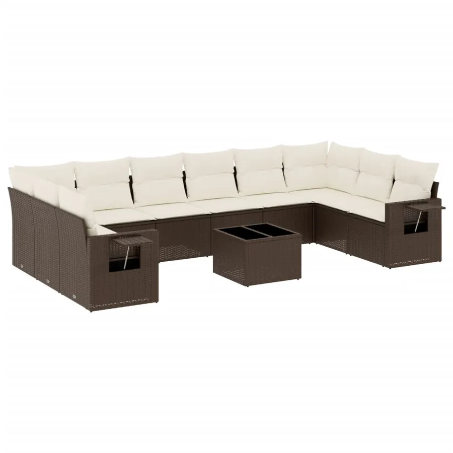 Salon de jardin et coussins 11 pcs marron résine tressée - 2