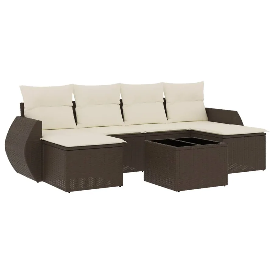 Salon de jardin avec coussins 7 pcs marron résine tressée - 2