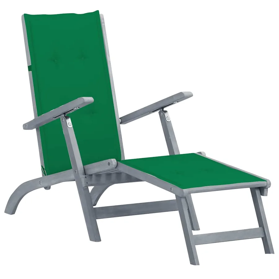 Chaise longue d'extérieur repose-pied et coussin Acacia solide