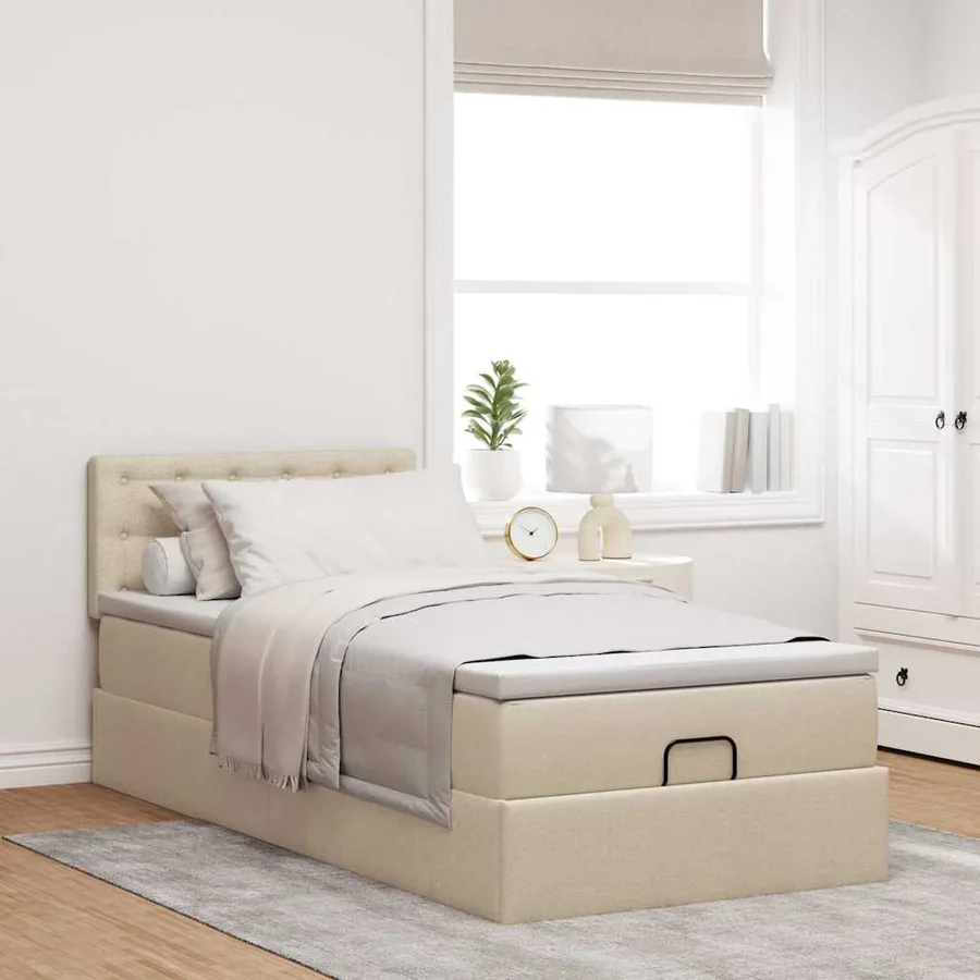 Cadre de lit ottoman avec matelas crème 90x190 cm tissu - 4