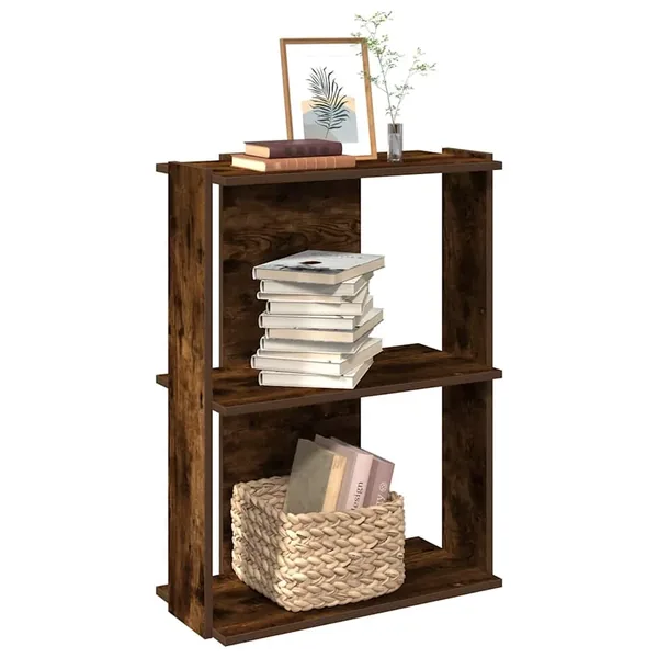 Bibliothèque 3 niveaux chêne fumé 60x30x80 cm bois d'ingénierie