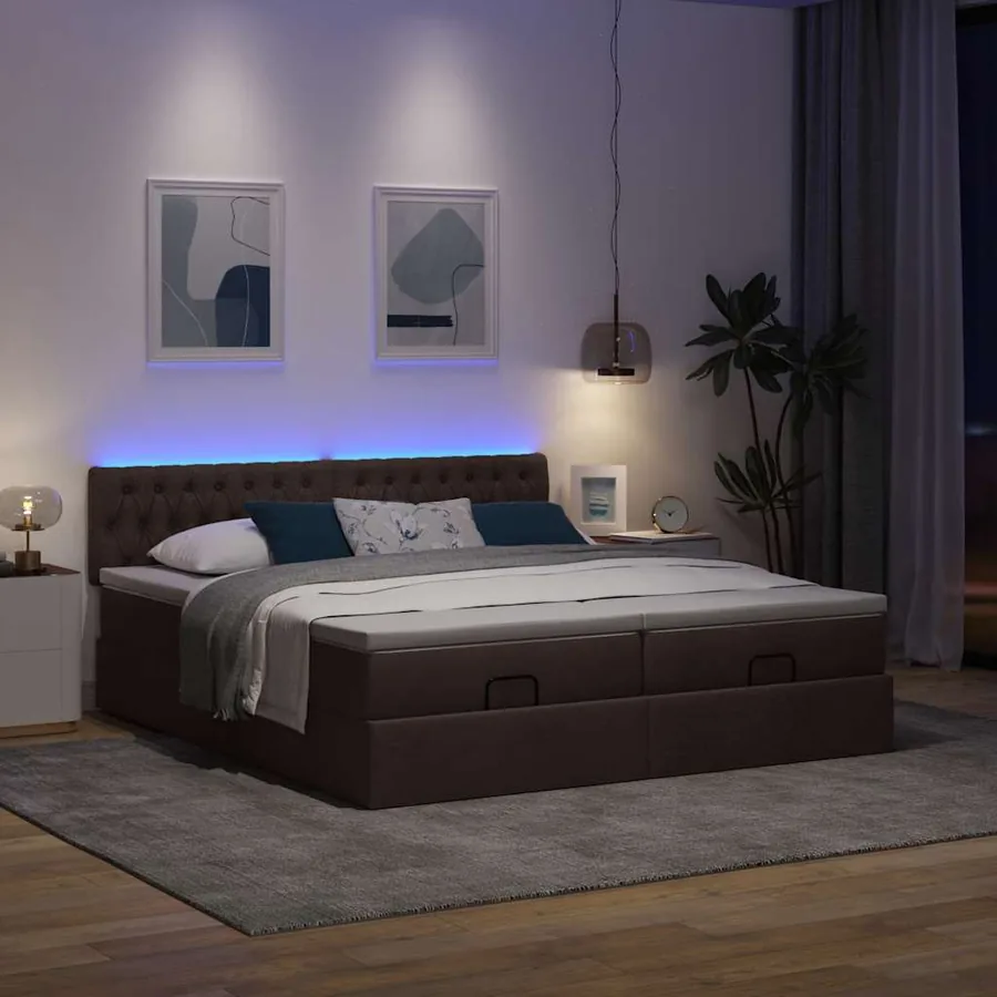 Cadre de lit ottoman avec matelas marron foncé 160x200 cm tissu - 3