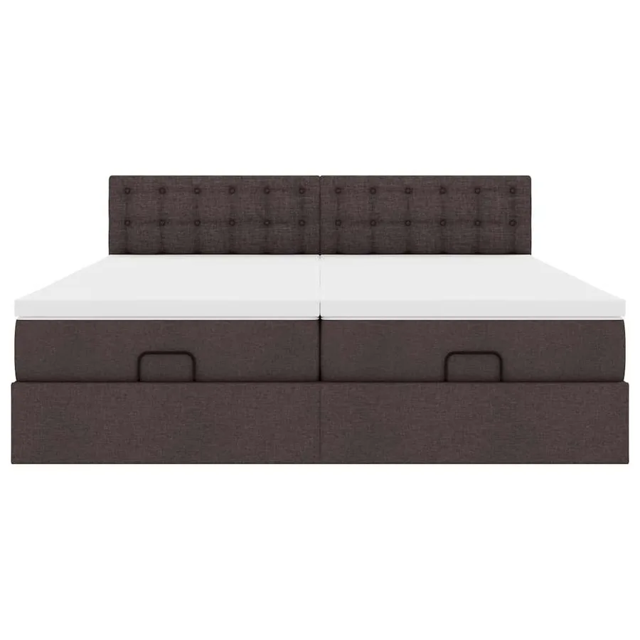 Cadre de lit ottoman avec matelas marron foncé 160x200 cm tissu - 8
