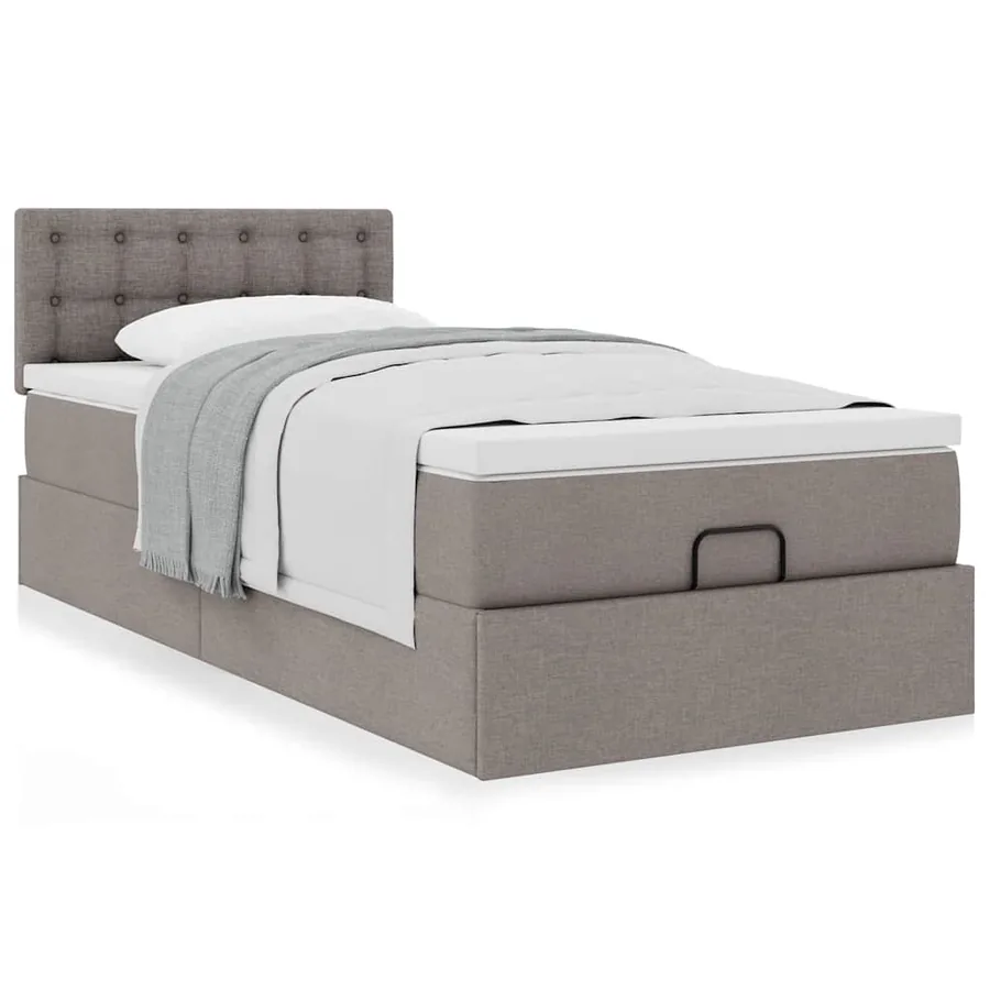 Cadre de lit ottoman avec matelas taupe 90x190 cm tissu - 4