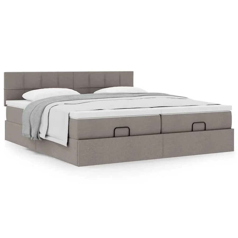 Cadre de lit ottoman avec matelas taupe 160x200 cm tissu - 4
