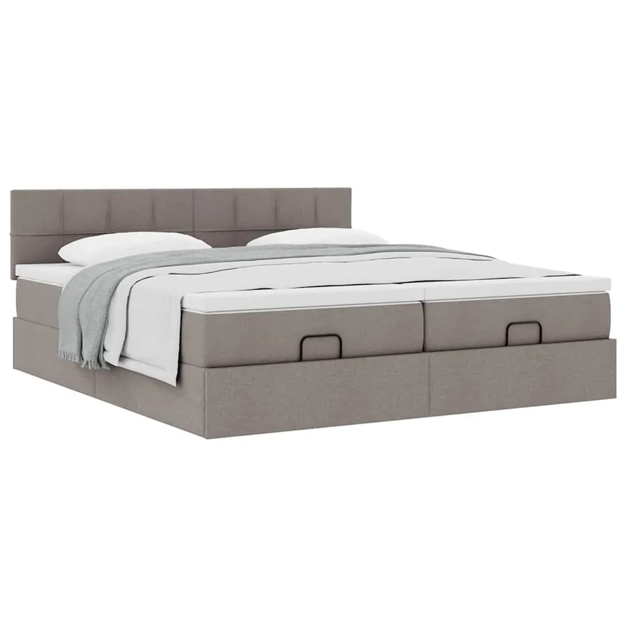 Cadre de lit ottoman avec matelas taupe 160x200 cm tissu - 5