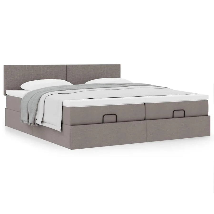 Cadre de lit ottoman avec matelas taupe 160x200 cm tissu - 4