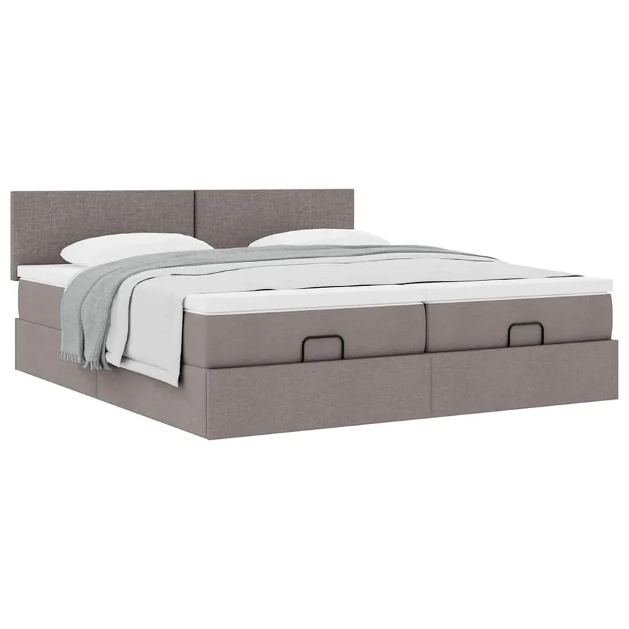 Cadre de lit ottoman avec matelas taupe 160x200 cm tissu - 5