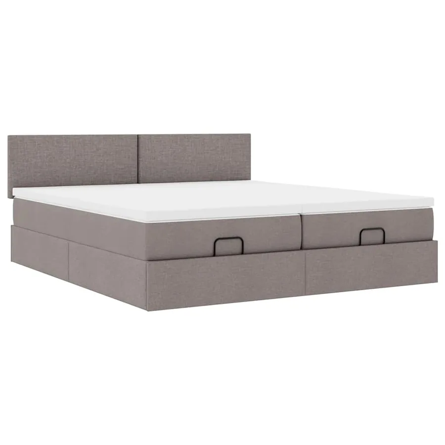 Cadre de lit ottoman avec matelas taupe 160x200 cm tissu - 6