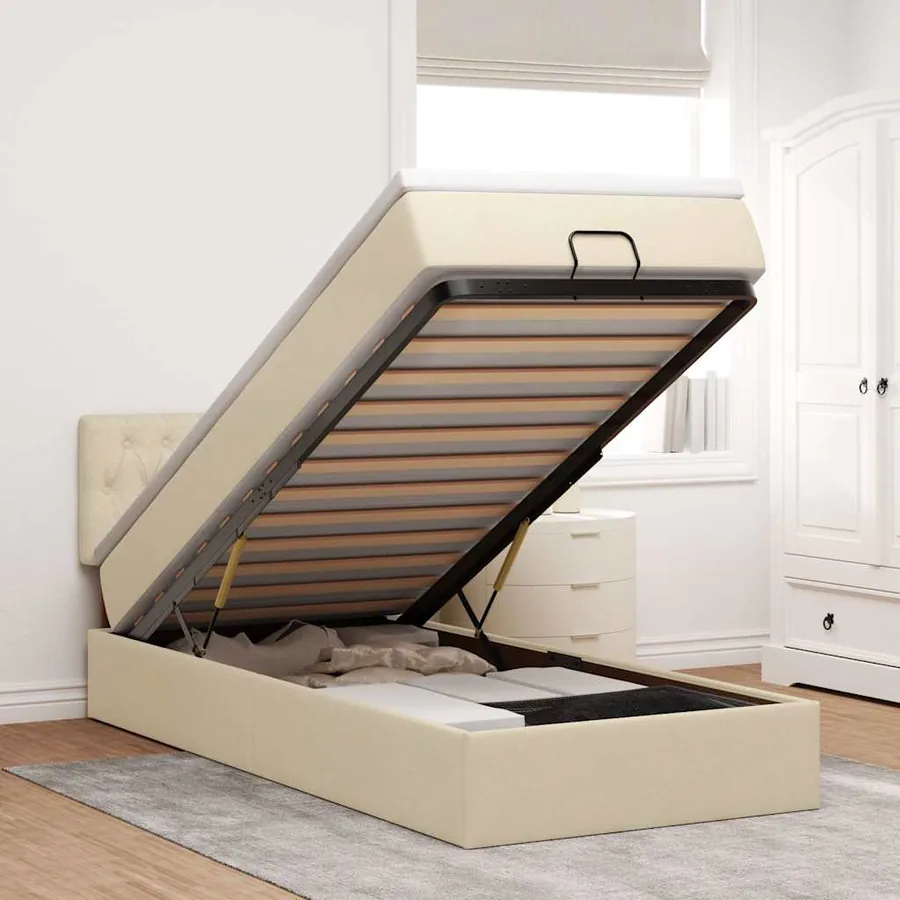 Cadre de lit ottoman avec matelas crème 80x200 cm tissu
