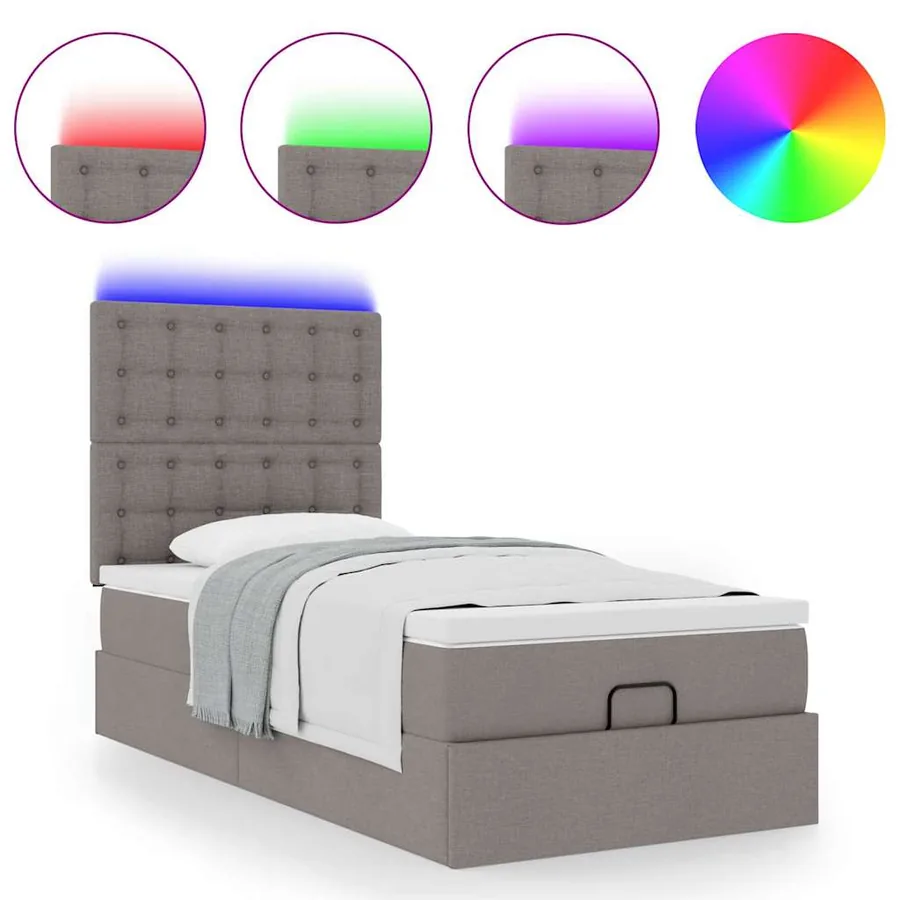 Cadre de lit ottoman avec matelas taupe 80x200 cm tissu - 5
