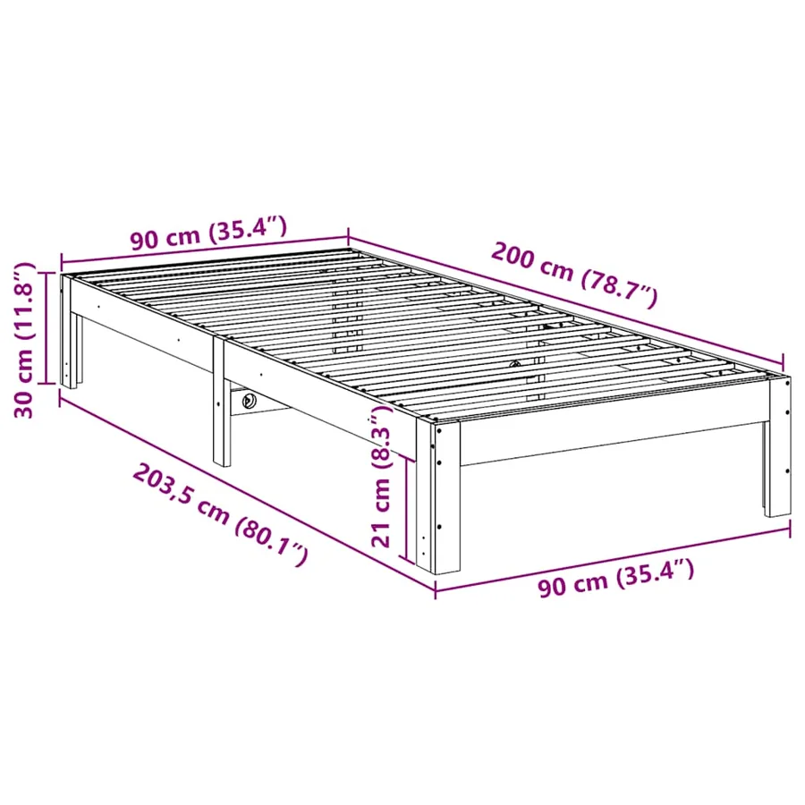 Cadre de lit sans matelas blanc 90x200 cm bois de pin massif - 10