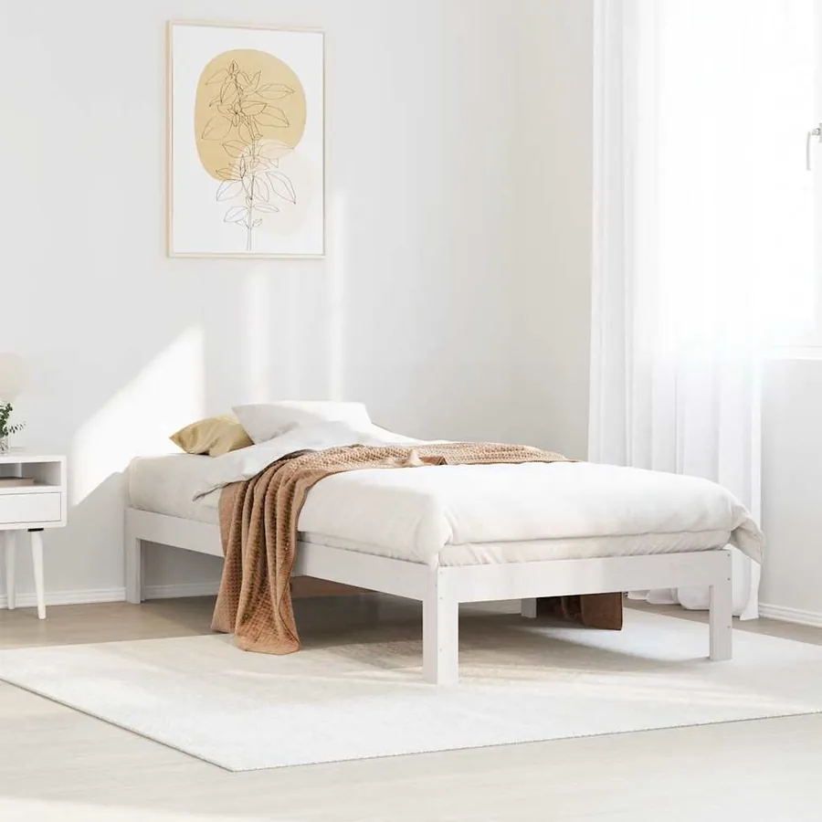 Cadre de lit sans matelas blanc 90x200 cm bois de pin massif - 4