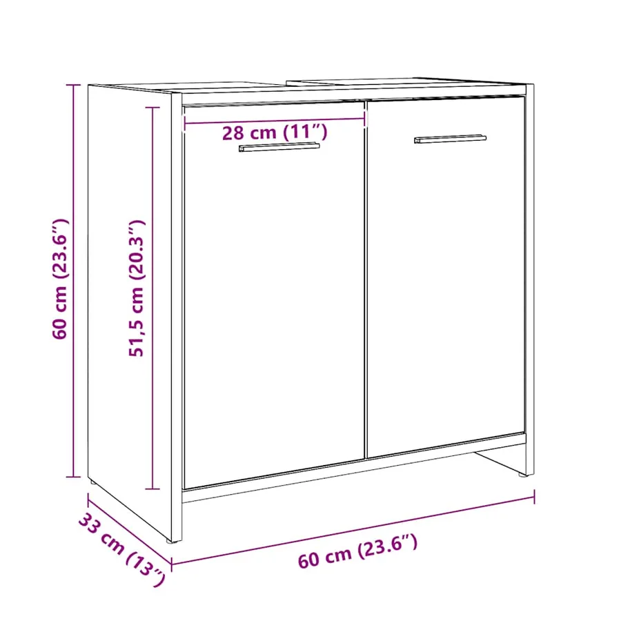 Armoire lavabo de salle de bain chêne artisanal 60x33x60 cm - 11