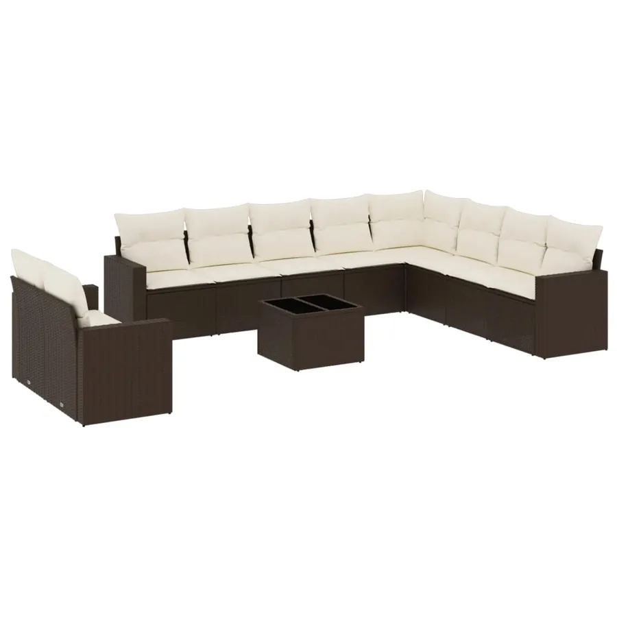Salon de jardin et coussins 11 pcs marron résine tressée - 2