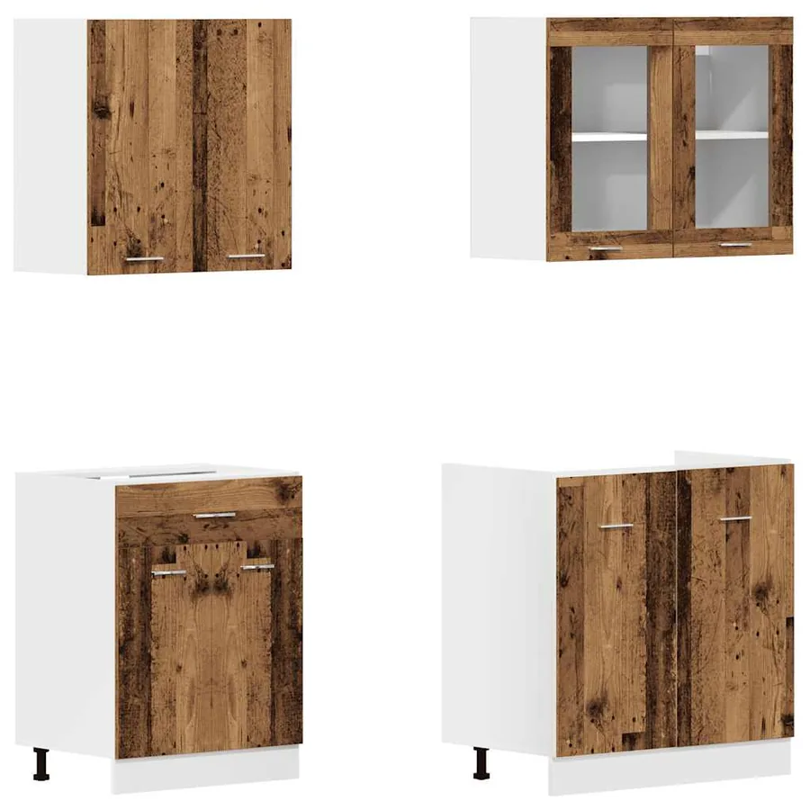 Ensemble de 4 meubles de cuisine "Lyon" en bois d'ingénierie vieilli - 4