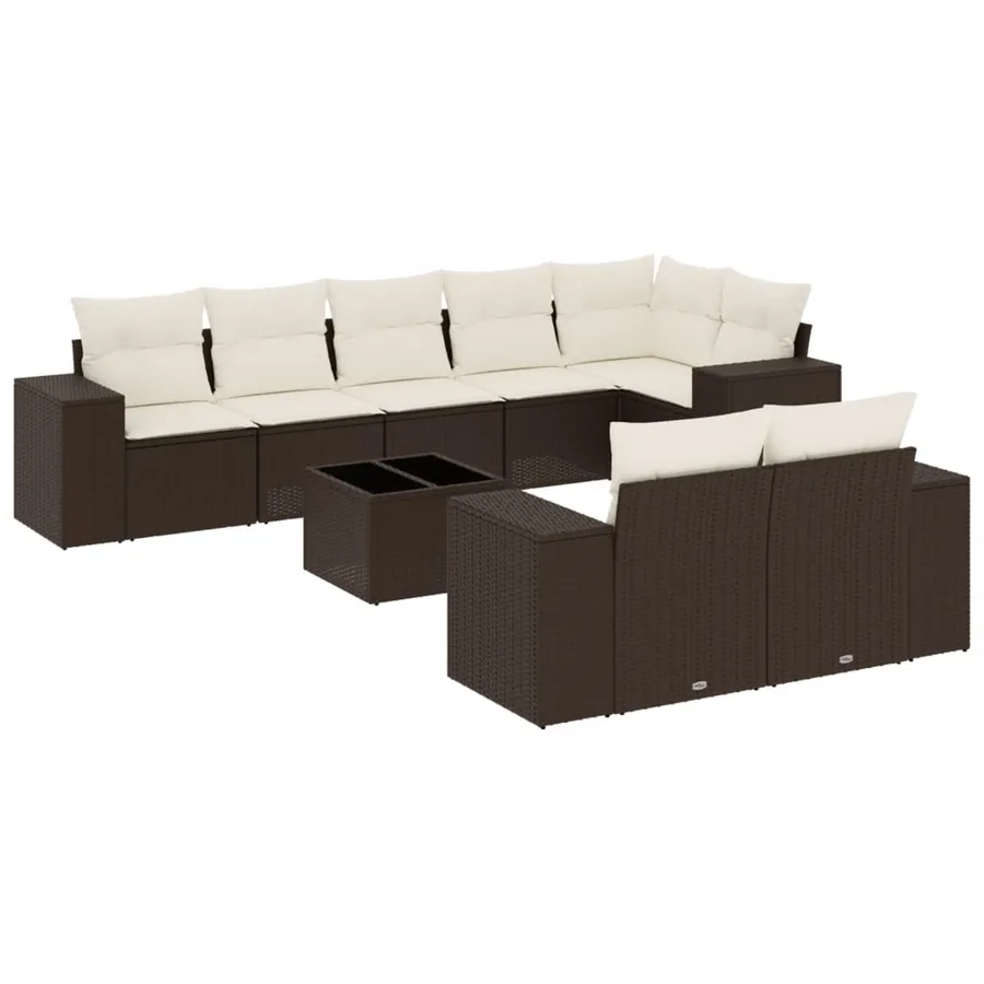 Salon de jardin avec coussins 9 pcs marron résine tressée - 2