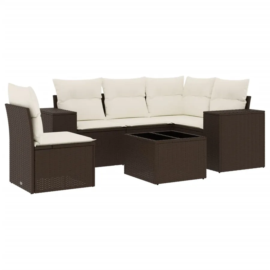 Salon de jardin avec coussins 6 pcs marron résine tressée - 2