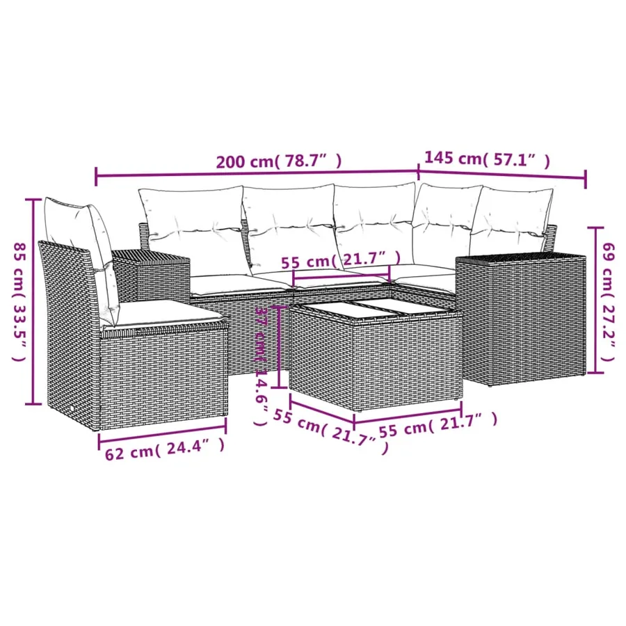 Salon de jardin avec coussins 6 pcs marron résine tressée - 3