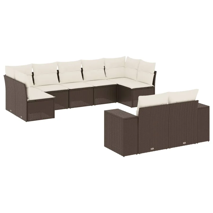 Salon de jardin avec coussins 9 pcs marron résine tressée - 2