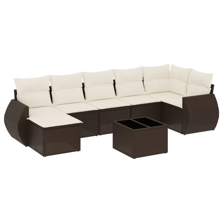 Salon de jardin 8 pcs avec coussins marron résine tressée - 2