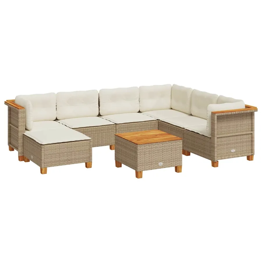 Salon de jardin avec coussins 8 pcs beige résine tressée - 2