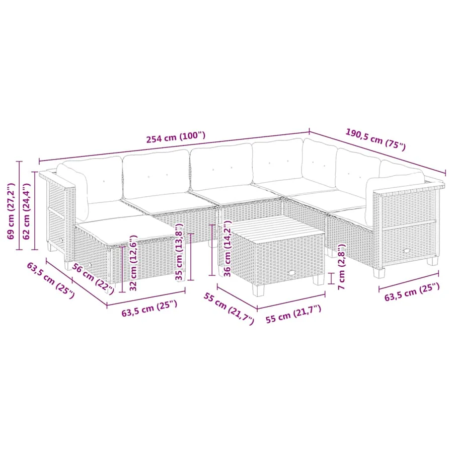 Salon de jardin avec coussins 8 pcs beige résine tressée - 9