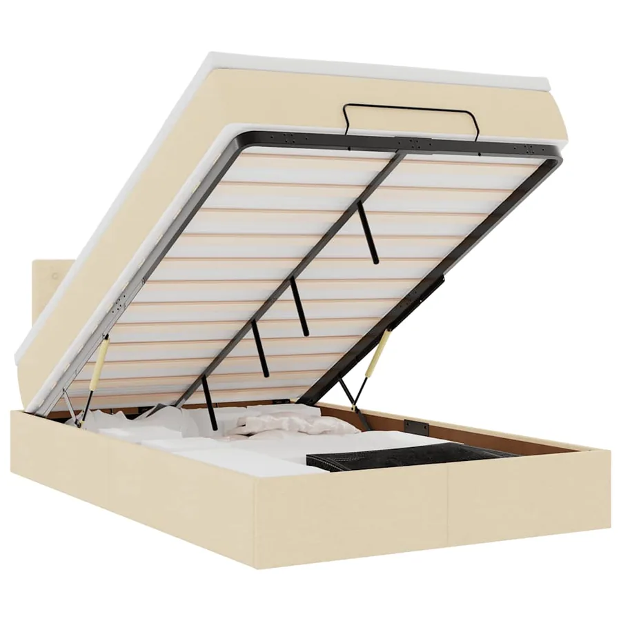 Cadre de lit ottoman avec matelas crème 120x200cm tissu - 2